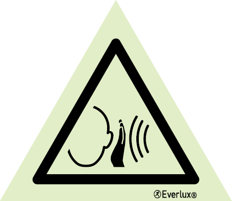 Self-adhesive white vinyl Base 150mm Warning sudden loud noise sign 