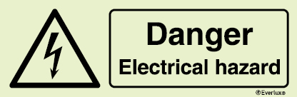 Photoluminescent 1.2mm rigid plastic 400x150mm Danger electrical hazard sign 