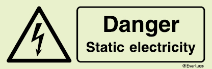 Photoluminescent 1.2mm rigid plastic 400x150mm Danger static electricity sign 