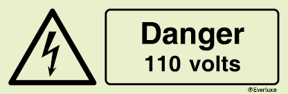 White rigid plastic 300x100mm Danger 110 volts sign 