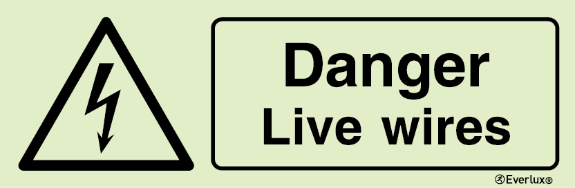 White rigid plastic 300x100mm Danger live wires sign 