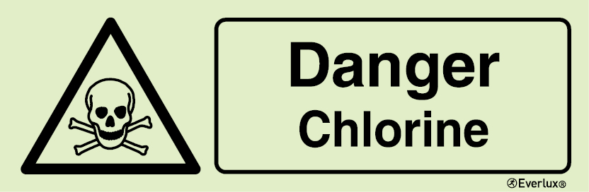 Photoluminescent self-adhesive vinyl 300x100mm Danger chlorine sign 