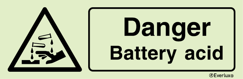 White rigid plastic 400x150mm Danger battery acid sign 