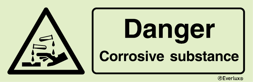 White rigid plastic 400x150mm Danger corrosive substance sign 