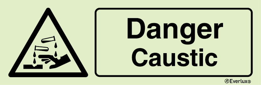 Self-adhesive white vinyl 400x150mm Danger caustic sign 