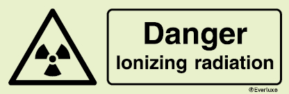 Photoluminescent self-adhesive vinyl 400x150mm Caution ionizing radiation sign 