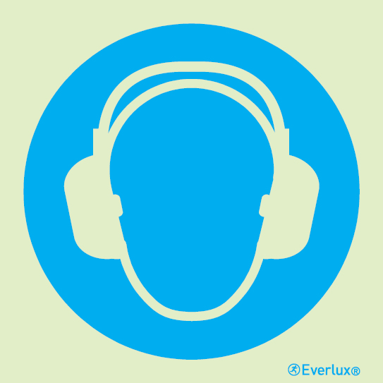 Photoluminescent self-adhesive vinyl 200x200mm Wear ear protection - mandatory sign