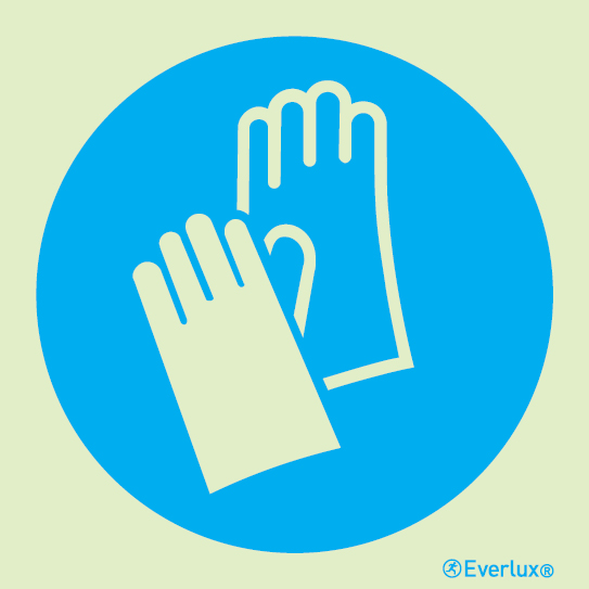Self-adhesive white vinyl 300x300mm Wear protective gloves - mandatory sign