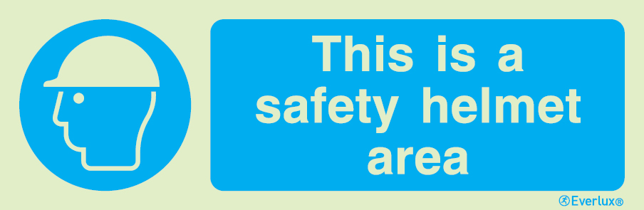 Self-adhesive white vinyl 300x100mm This is a safety helmet area sign