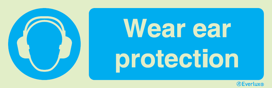 White rigid plastic 400x150mm Wear ear protection - mandatory sign