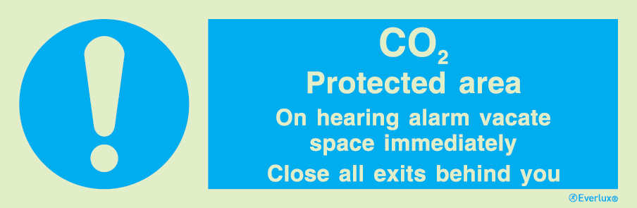White rigid plastic 300x100mm CO2 protected area instructions sign