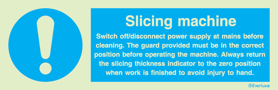 Self-adhesive white vinyl 300x100mm Slicing machine instruction sign