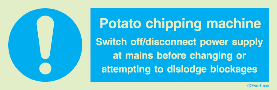 White rigid plastic 300x100mm Potato chipping machine instruction sign