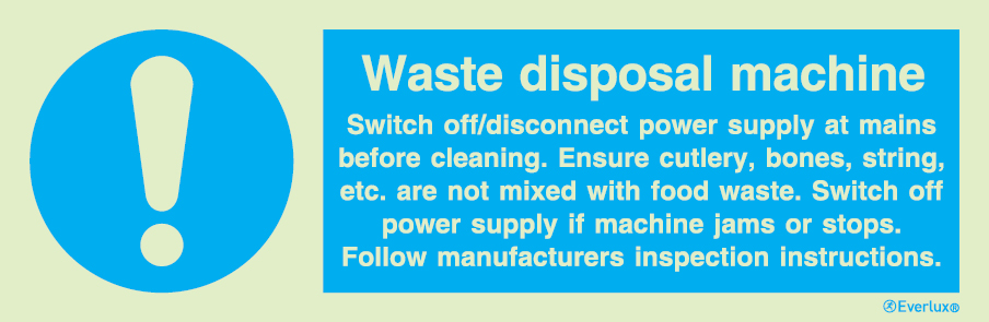 Photoluminescent self-adhesive vinyl 300x100mm Waste disposal machine instruction sign
