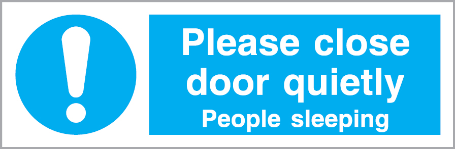 White rigid plastic 300x100mm Please close door quietly sign