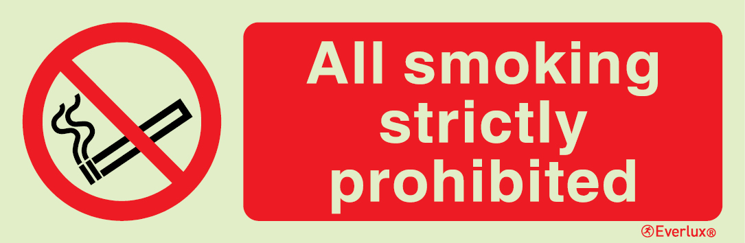 Self-adhesive white vinyl 300x100mm All smoking strictly prohibited sign