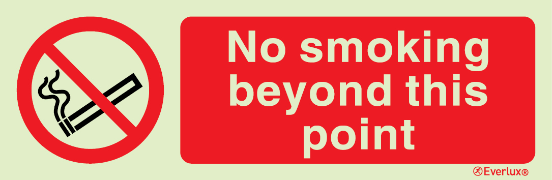 Photoluminescent self-adhesive vinyl 300x100mm No smoking beyond this point sign