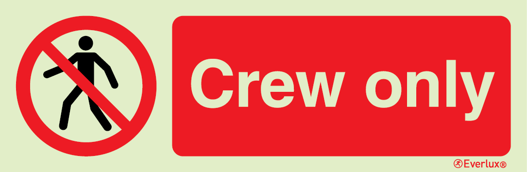 Self-adhesive white vinyl 300x100mm Crew only sign