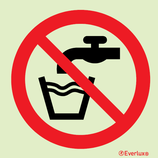 Photoluminescent self-adhesive vinyl 200x200mm Not drinking water - prohibition sign