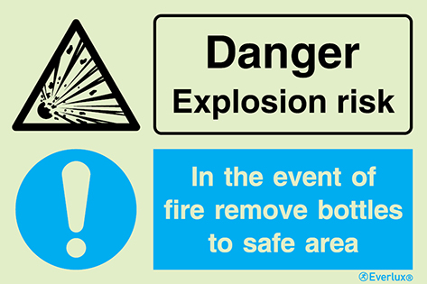 Self-adhesive white vinyl 300x200mm Danger explosion risk - warning and mandatory sign