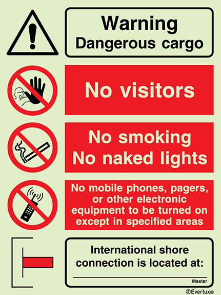 White rigid plastic 300x400mm Warning dangerous cargo - warning, prohibition IMO sign