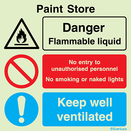 Photoluminescent self-adhesive vinyl 300x300mm Paint store - warning, prohibition and mandatory sign