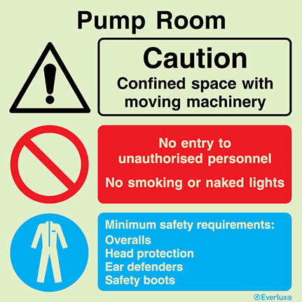 White rigid plastic 300x300mm Pump room - warning, prohibition and mandatory sign