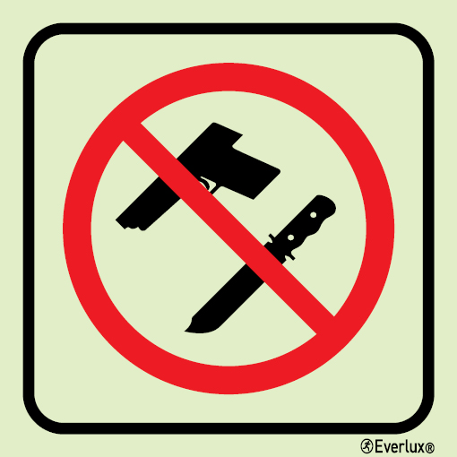 Photoluminescent 1.2mm rigid plastic 300x300mm Carry no weapons on board sign