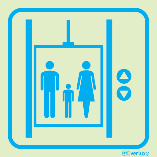 Photoluminescent self-adhesive vinyl 150x150mm Elevators sign