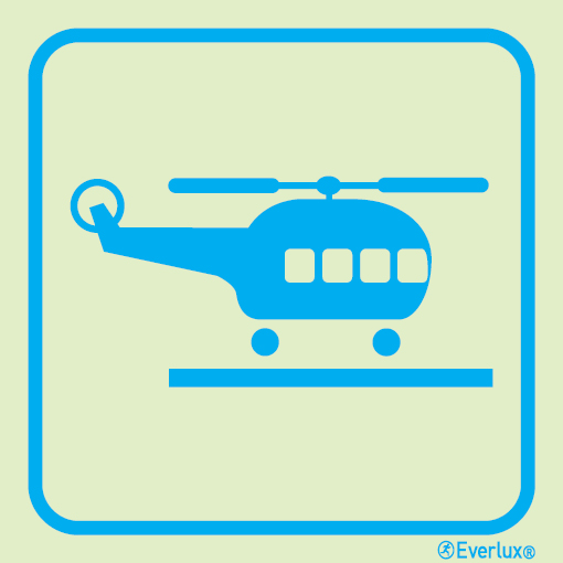 Photoluminescent 1.2mm rigid plastic 200x200mm Helicopter sign