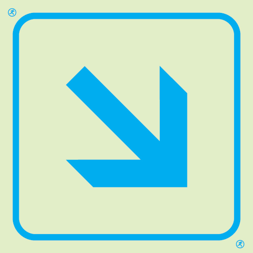 Photoluminescent 1.2mm rigid plastic 300x300mm Directional arrow - 45° degree angle sign