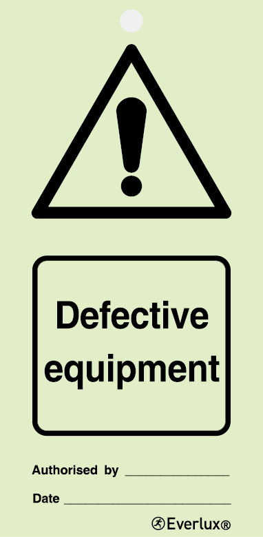 White rigid plastic with protective clear film 75x150mm Defective equipment - warning temporary tie tag
