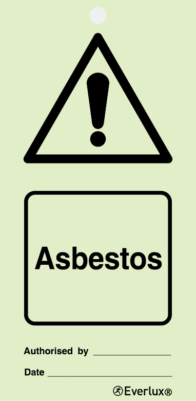 White rigid plastic with protective clear film 75x150mm Asbestos - warning temporary tie tag