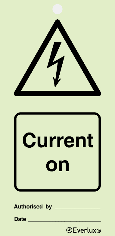White rigid plastic with protective clear film 75x150mm Current on - warning temporary tie tag