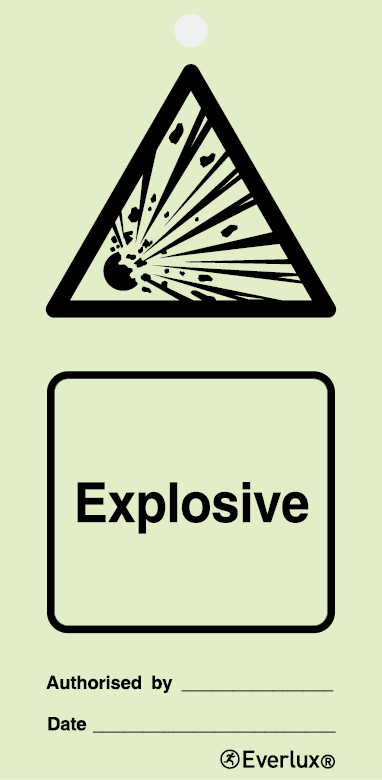 White rigid plastic with protective clear film 75x150mm Explosive - warning temporary tie tag