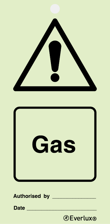 White rigid plastic with protective clear film 75x150mm Gas - warning temporary tie tag
