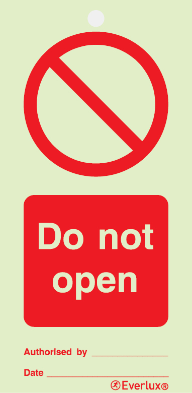 White rigid plastic with protective clear film 75x150mm Do not open - prohibition temporary tie tag