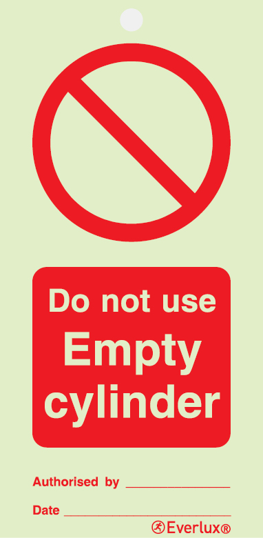 Photoluminescent 1.2mm rigid plastic with protective clear film 75x150mm Do not use empty cylinder - prohibition temporary tie tag