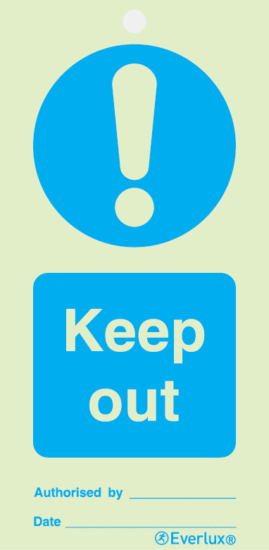 White rigid plastic with protective clear film 75x150mm Keep out - mandatory temporary tie tag