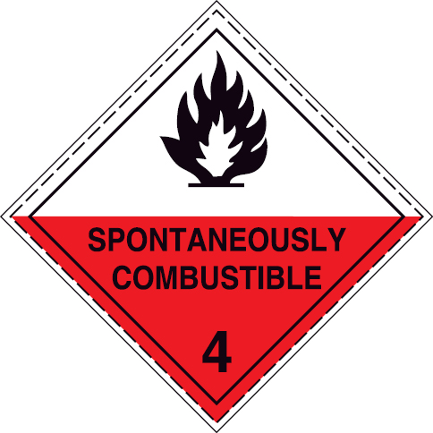 Self-adhesive white vinyl 100x100mm Substances liable to spontaneous combustion Class 4.2