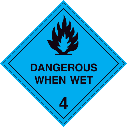 White rigid plastic 100x100mm Substances which, in contact with water, emit flammable gases Class 4.3