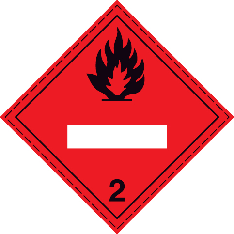 Self-adhesive white vinyl 100x100mm Flammable gases Class 2.1 - UN numbers display 