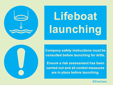 Photoluminescent self-adhesive vinyl 200x150mm Lifeboat launching – Instruction Sign