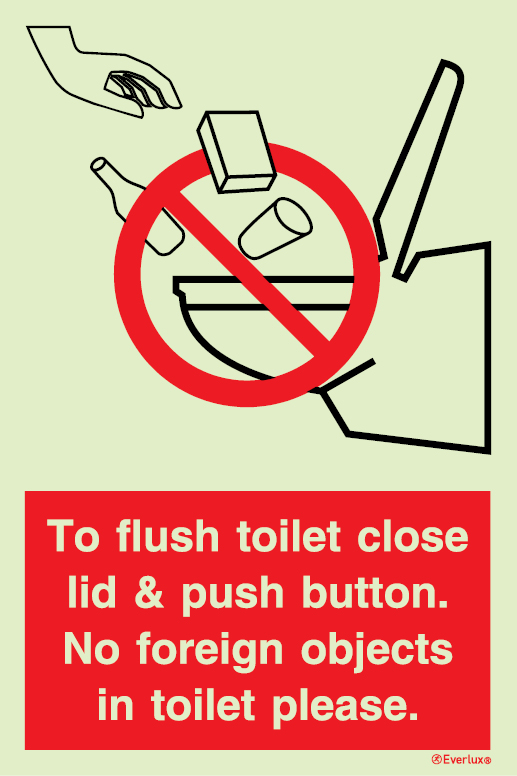 Self-adhesive white vinyl 150x200mm To flush toilet close lid and push button sign