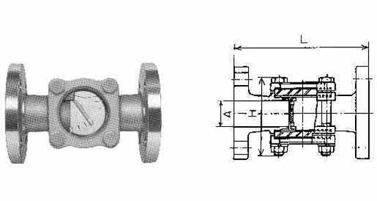 SIGHT FLOW INDICATOR CAST IRON, FLAPPER TYPE FLANGED 40A