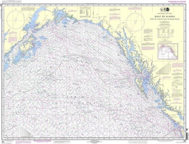 NOAA Nautical Chart 531: Gulf of Alaska Strait of Juan de Fuca to Kodiak Island
