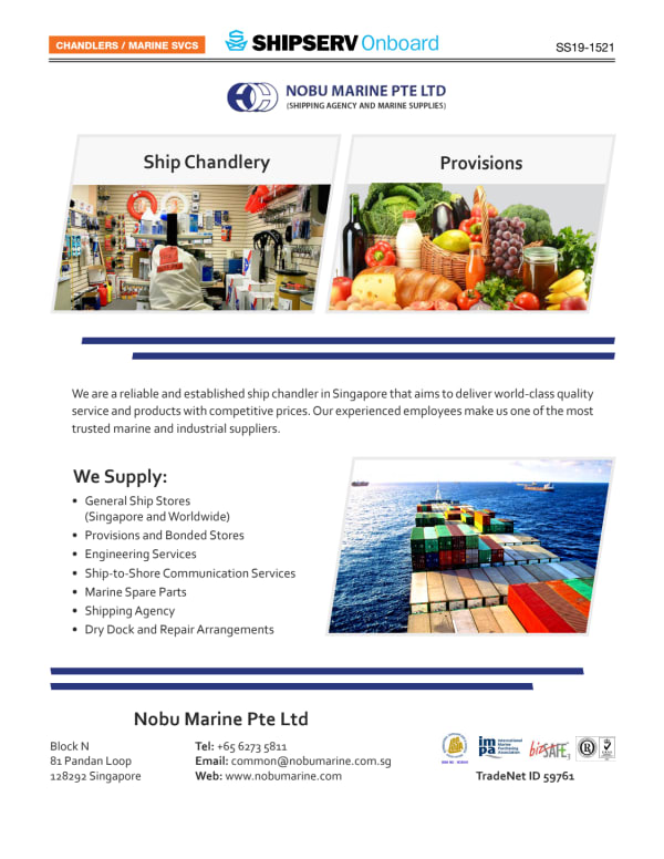 Nobu Marine Pte Ltd, Singapore, Singapore Shipping & Marine Supplier