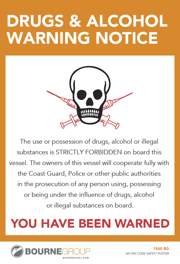 Drugs and Alcohol Warning Notice (Cabin Size) 100mm x 150mm