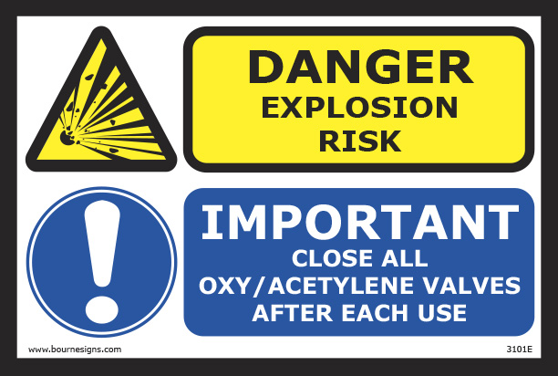 Danger: Explosion Risk/Important: Close all oxy/acetylene valves after each use 300mm x 200mm