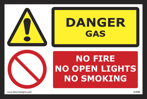 Danger: Gas/No fire, no open lights, no smoking 300mm x 200mm